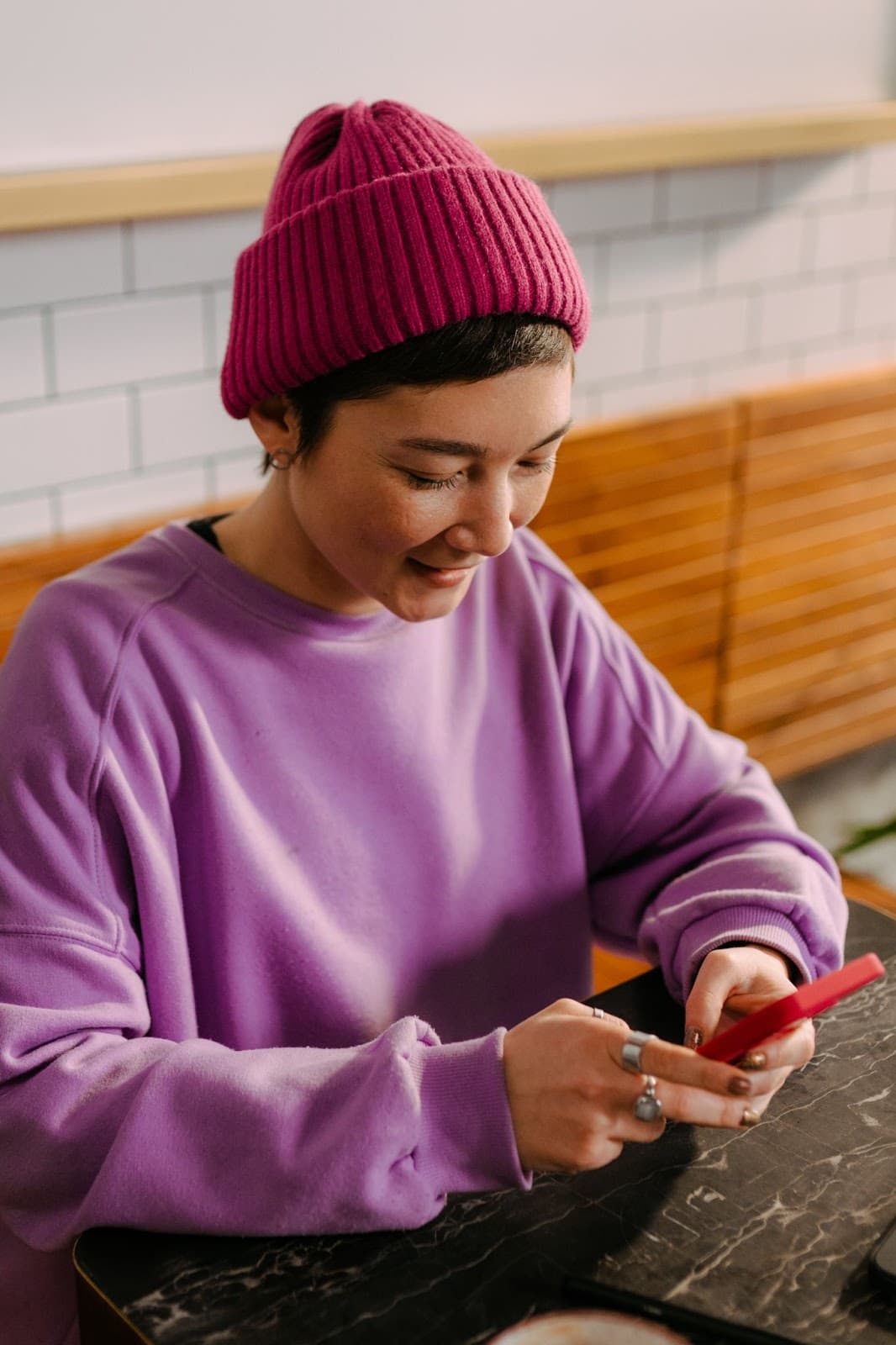 Woman using her phone.